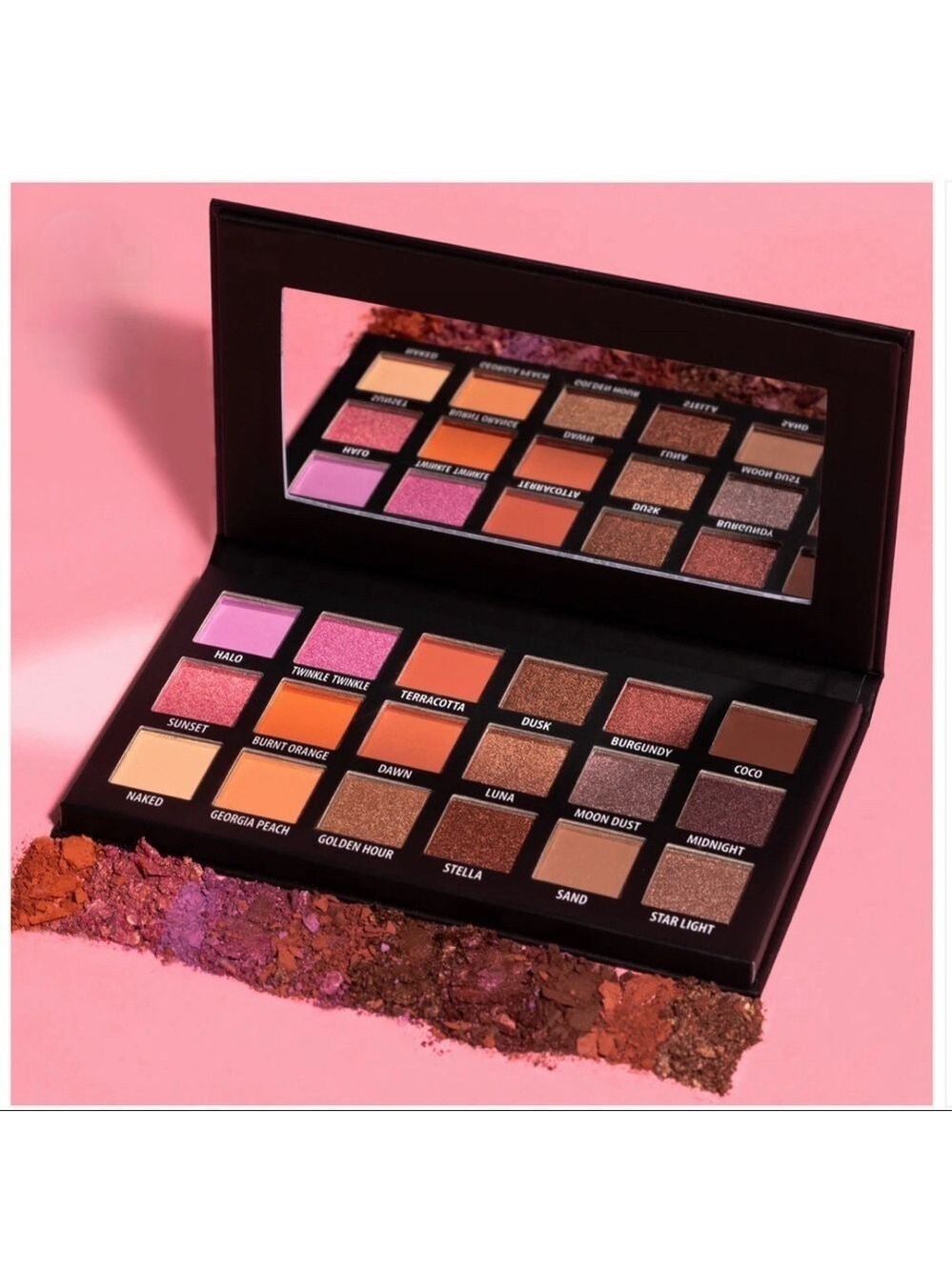 NIB KAB Cosmetics Day + Night Eyeshadow Palette with Mirror 18 Shades